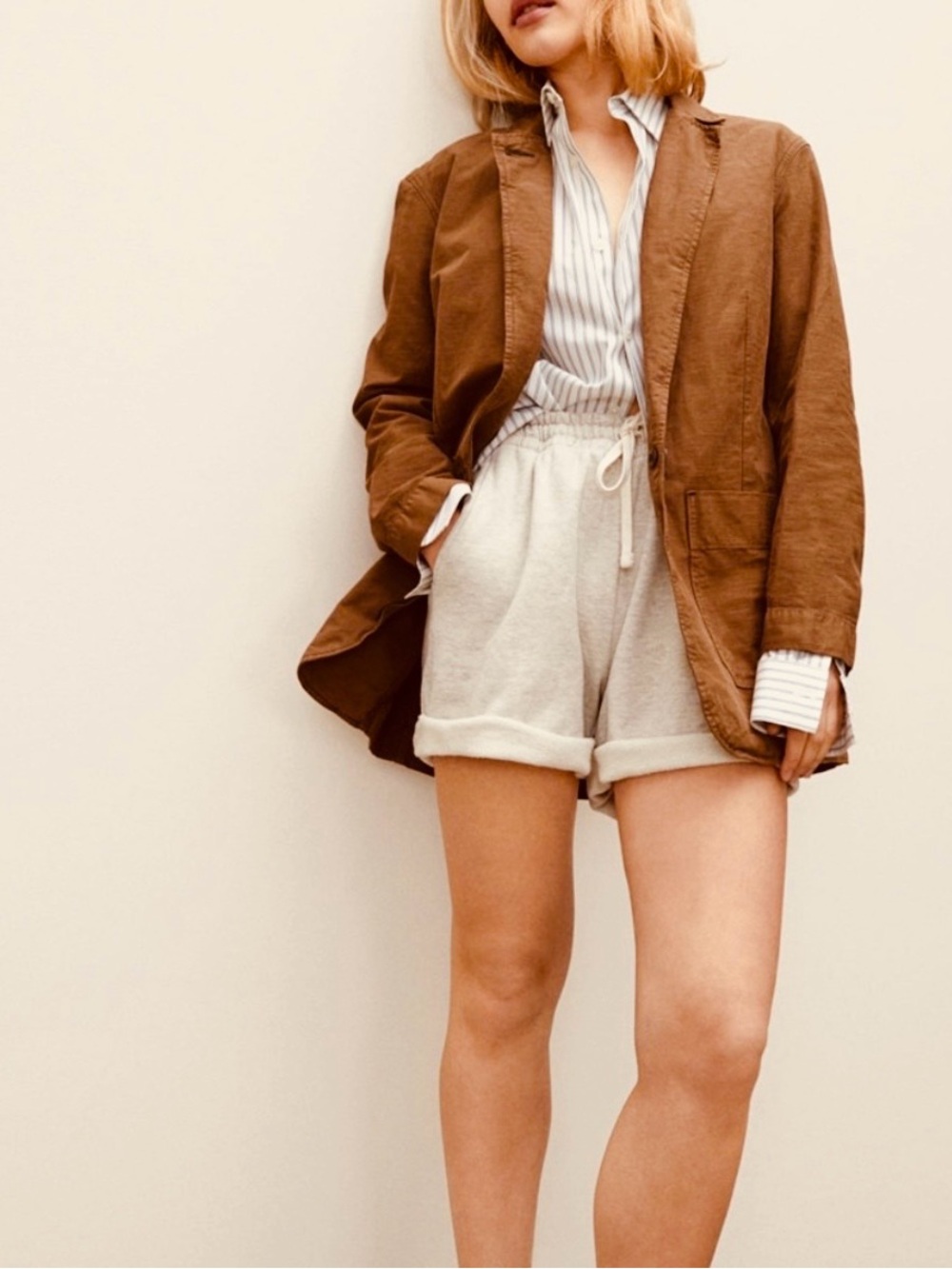 Everlane medium Fatigue Blazer brown organic cotton linen lightweight jacket